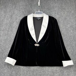 Alex Evenings Formal Black White Tuxedo Velvet Satin Dress Jacket XL 1X 48" 50"